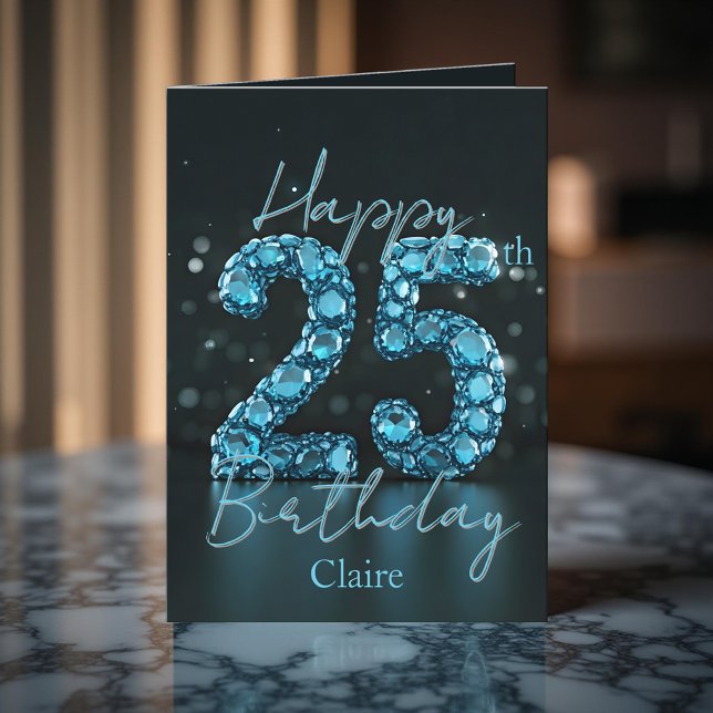 Carte Elégant Chic Sapphire Bleu et Noir 25e anniversair (Créateur téléchargé)