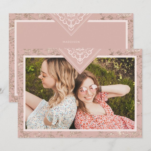 Carte Elegant Chic Texture in Pink Bridesmaid Proposal (Devant / Derrière)