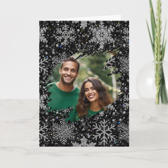 Carte Elegant Christmas snowflakes personalize photo  (Devant)