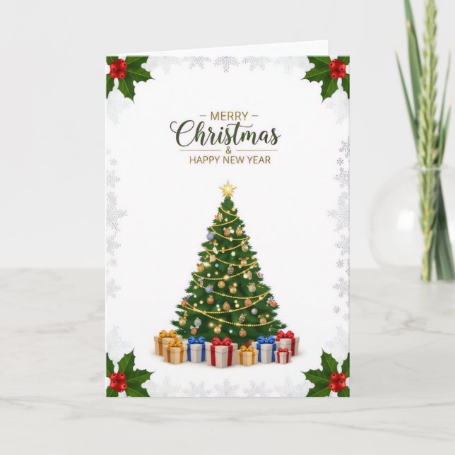 Carte Elegant Christmas Tree & Holiday Wishes Card (Devant)