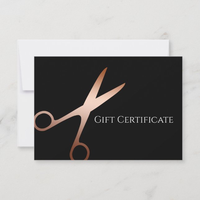 Carte Elégant ciseaux d'or rose moderne coiffeur (Devant)
