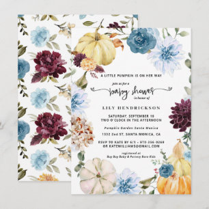Carte Élégant Citrouille floral   Baby shower d'automne