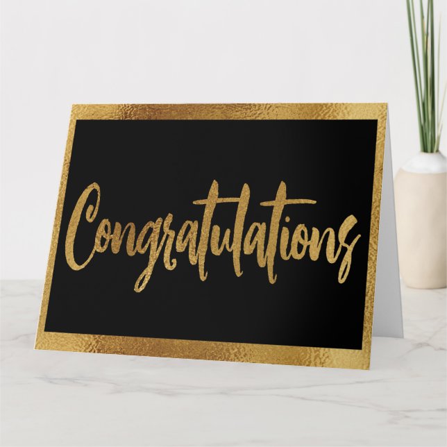 Carte Elégant Classy Black & Faux Gold Félicitations (Devant)