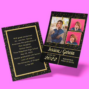 Carte Élégant Classy Graduation Golden sparkles 3 Photos