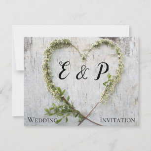 Carte Élégant coeur de fleur mariage d'écorce de bouleau