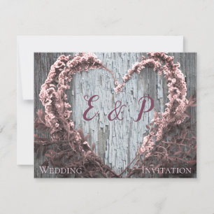 Carte Élégant coeur de fleur rose mariage de grange rust