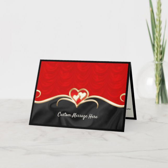 Carte Élégant coeur romantique rouge et noir or (Devant)