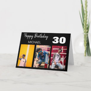 Carte Élégant Collage de 3 photos personnalisées   Anniv
