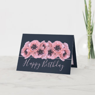 Carte Elegant Coral Pink Poppies Botanical Chic Birthday