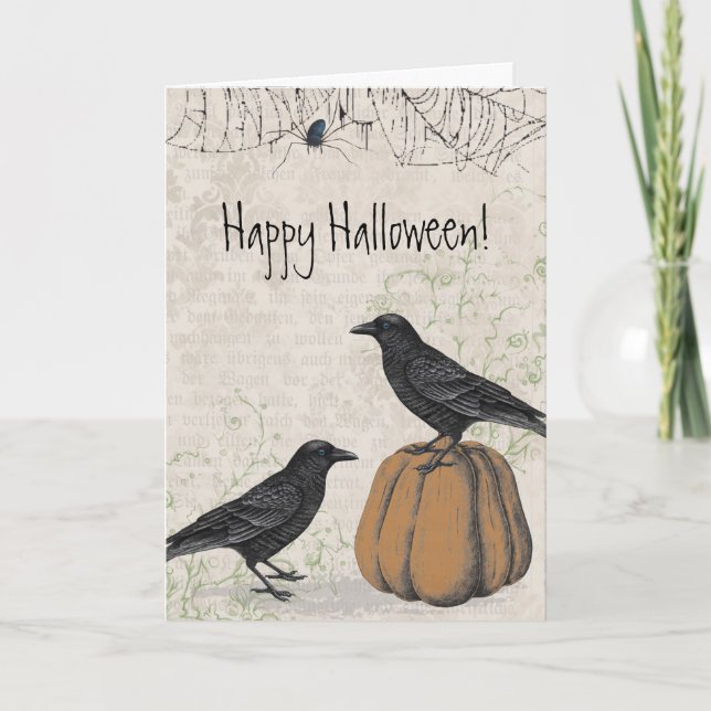 Carte Elegant Crow Happy Halloween (Devant)