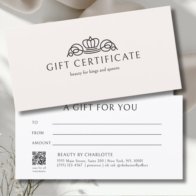 Carte Elegant Crown Salon Beige Gift Certificate (Elegant Crown Salon Beige Gift Certificate)