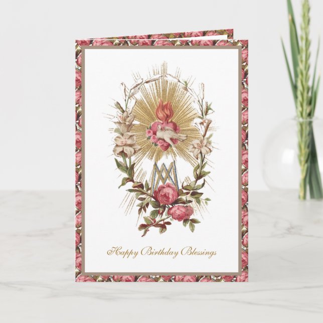 Carte Élégant culte Vierge Coeur de Marie Doves (Devant)