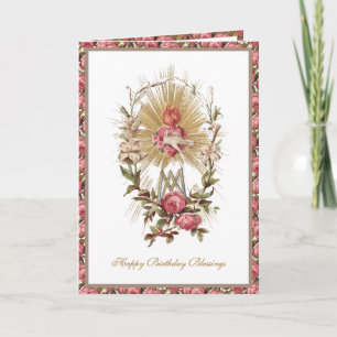 Carte Élégant culte Vierge Coeur de Marie Doves