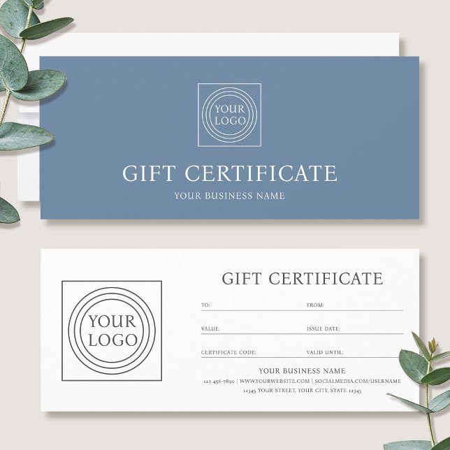 Carte Elegant Custom Logo Blue Gift Certificate Voucher (Créateur téléchargé)