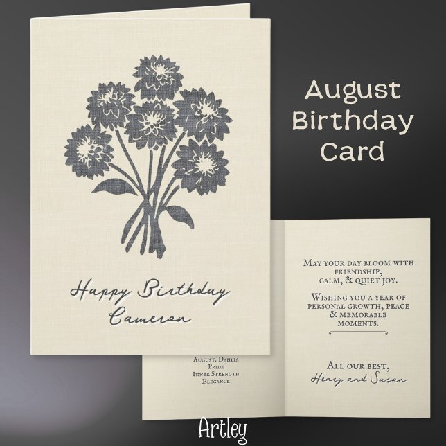 Carte Elégant Dahlia Timoté Août Fleur de naissance lin (Créateur téléchargé)