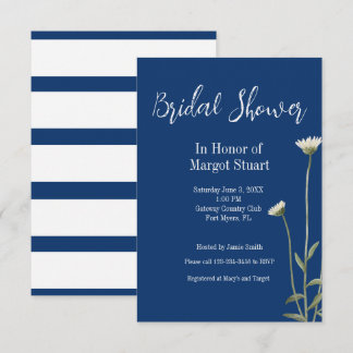 Carte Élégant Daisy Navy White Script Stridal
