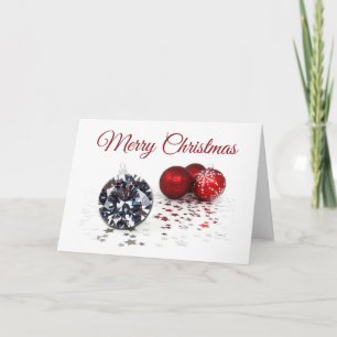 Carte Élégant Diamant et Ornements de Noël Rouge