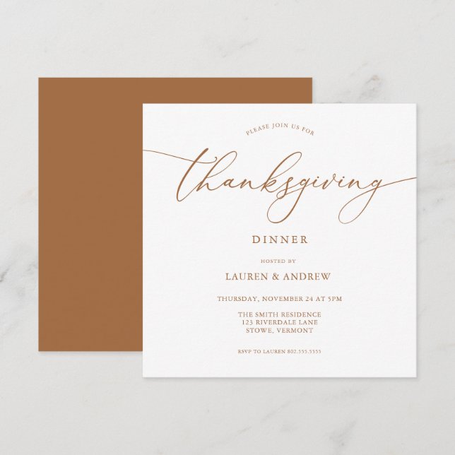 Carte Élégant Dîner Thanksgiving Couleurs automne Invita (Devant / Derrière)