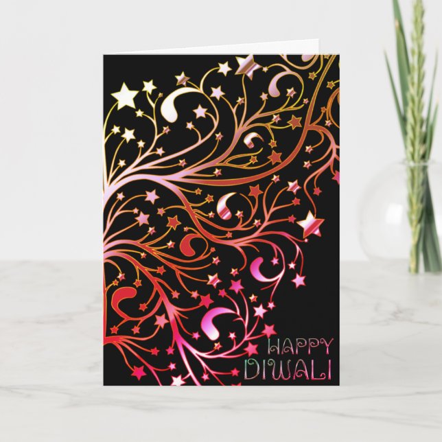 Carte Élégant Diwali Stars Black Gold Pink (Devant)