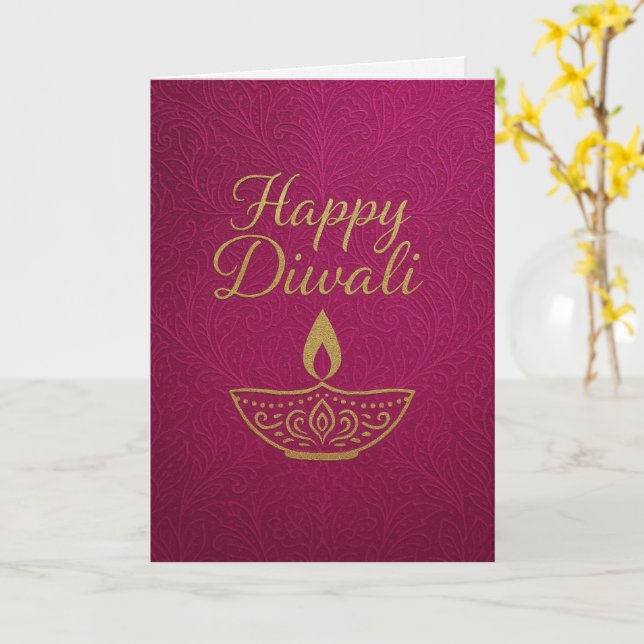 Carte Elégant Diya Gold Happy Diwali Salutation (Fleur jaune)