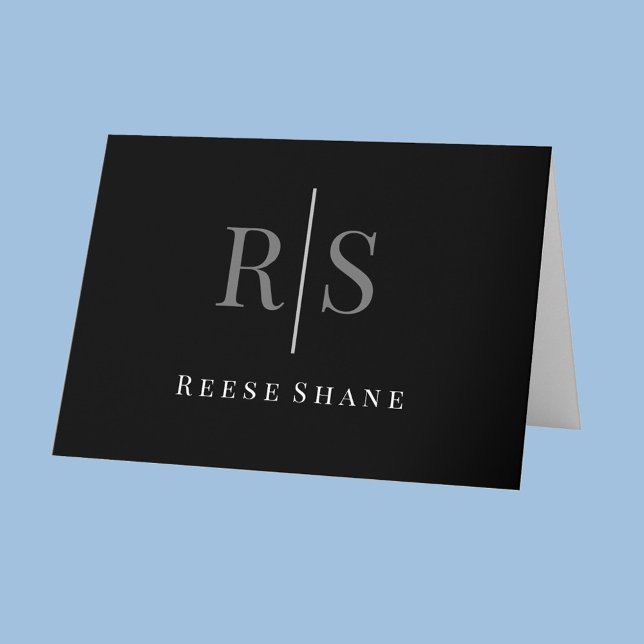 Carte Élégant do-it-yourself gris monogramme et nom blan (Créateur téléchargé)