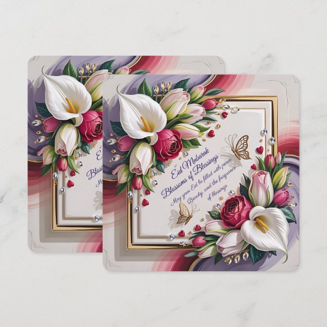 Carte Elegant Eid Al Adha Greeting Card with White Calla (Devant / Derrière)