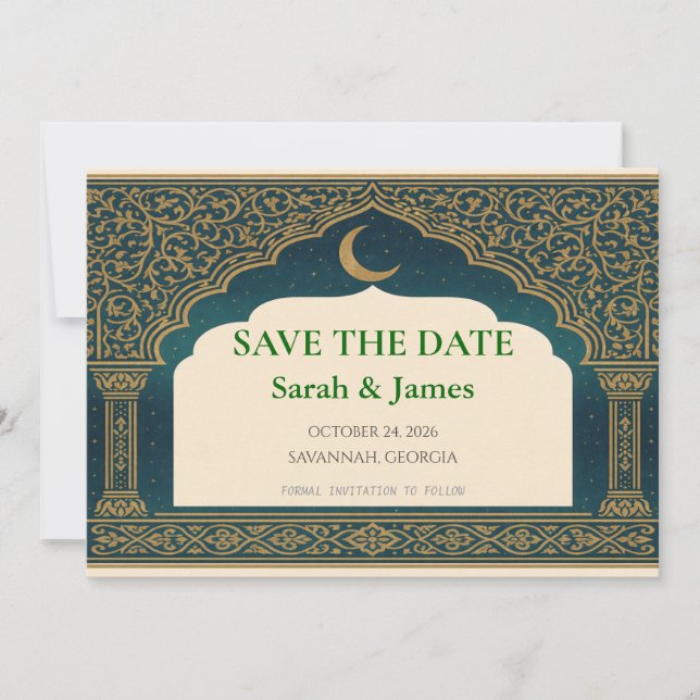 Carte Elegant Emerald and Gold Arch Save the Date  (Devant)