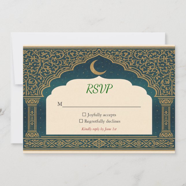 Carte Elegant Emerald & Gold Ornate Arch Wedding RSVP (Devant)