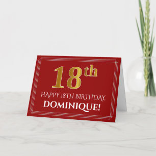 Carte Elégant Faux Gold Look "18ème" Anniversaire, Nom (