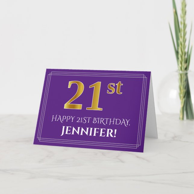 Carte Elégant Faux Gold Look 21e anniversaire, nom; viol (Devant)
