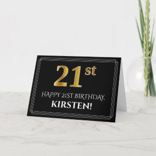 Carte Elégant Faux Gold Look "21ème" Anniversaire + Nom