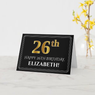Carte Elégant Faux Gold Look "26e" Anniversaire + Nom