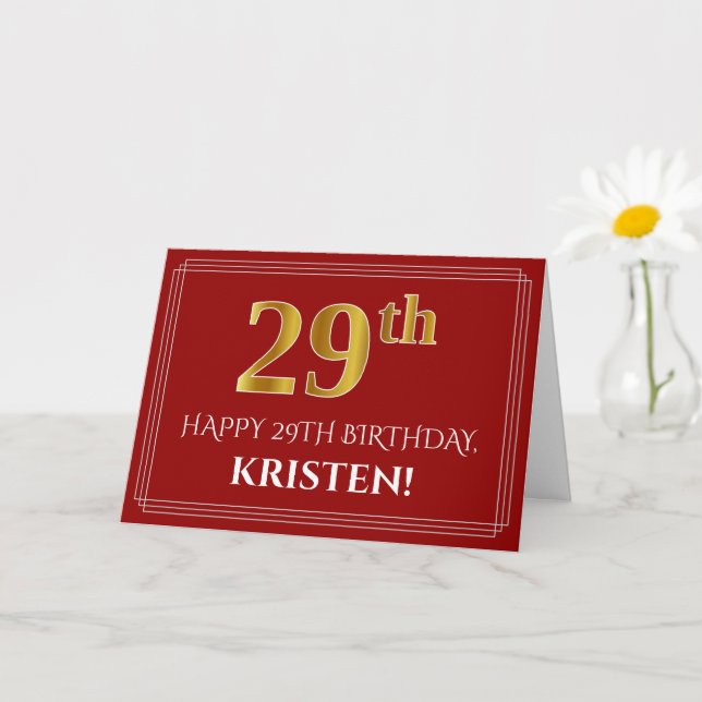 Carte Elégant Faux Gold Look "29ème" Anniversaire, Nom ( (Petite plante)
