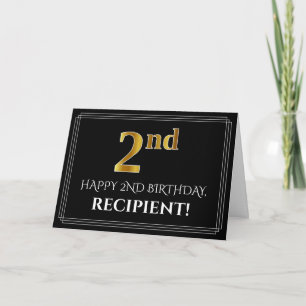Carte Elégant Faux Gold Look "2ème" Anniversaire + Nom
