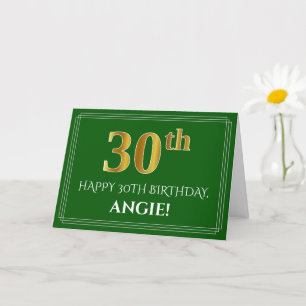 Carte Elégant Faux Gold Look 30e anniversaire, nom (vert