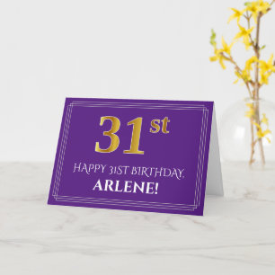 Carte Elégant Faux Gold Look 31e anniversaire, nom; viol