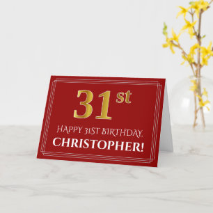 Carte Elégant Faux Gold Look "31ème" Anniversaire, Nom (