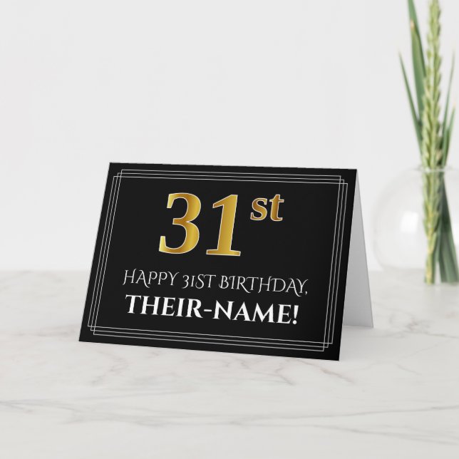 Carte Elégant Faux Gold Look "31ème" Anniversaire + Nom (Devant)