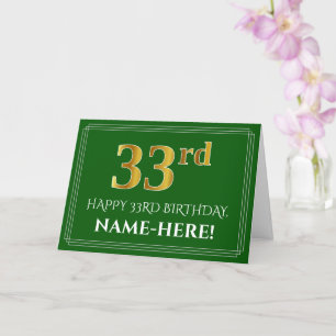 Carte Elégant Faux Gold Look 33ème anniversaire, nom (ve