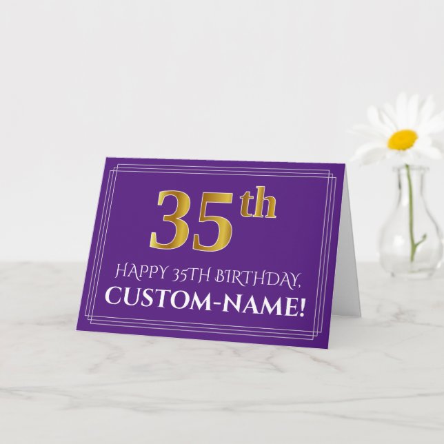 Carte Elégant Faux Gold Look 35e anniversaire, nom; viol (Petite plante)
