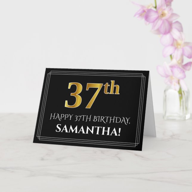 Carte Elégant Faux Gold Look "37ème" Anniversaire + Nom (Orchidée)