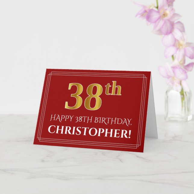 Carte Elégant Faux Gold Look "38ème" Anniversaire, Nom ( (Orchidée)
