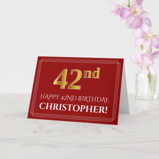 Carte Elégant Faux Gold Look "42ème" Anniversaire, Nom ( (Orchidée)