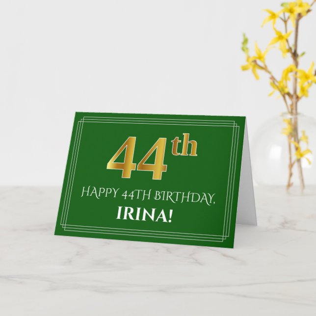 Carte Elégant Faux Gold Look 44e anniversaire, nom (vert (Fleur jaune)