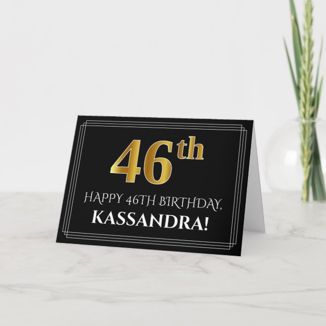 Carte Elégant Faux Gold Look "46ème" Anniversaire + Nom (Devant)