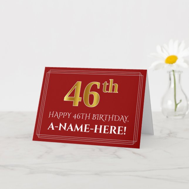 Carte Elégant Faux Gold Look "46ème" Anniversaire, Nom ( (Petite plante)
