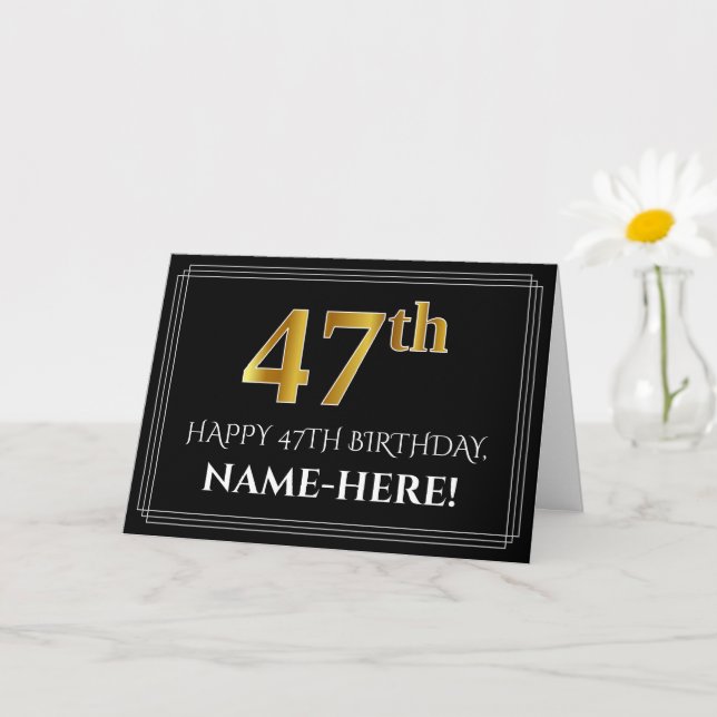 Carte Elégant Faux Gold Look "47ème" Anniversaire + Nom (Petite plante)