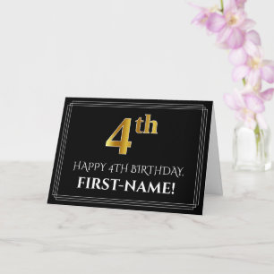 Carte Elégant Faux Gold Look "4ème" Anniversaire + Nom