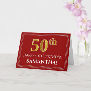 Carte Elégant Faux Gold Look "50ème" Anniversaire, Nom (