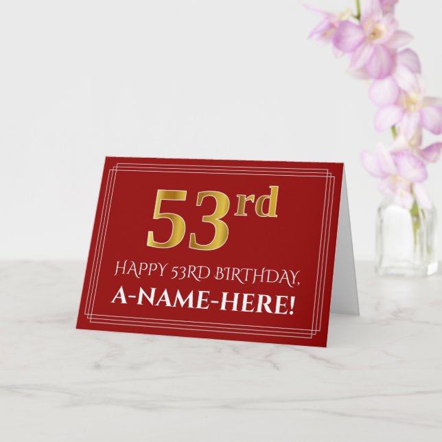 Carte Elégant Faux Gold Look "53ème" Anniversaire, Nom ( (Orchidée)
